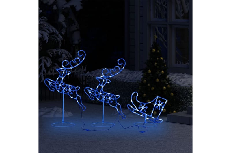 Julereinsdyr og slede i akryl 260x21x87 cm blå - Hvit - Julebelysning utendørs
