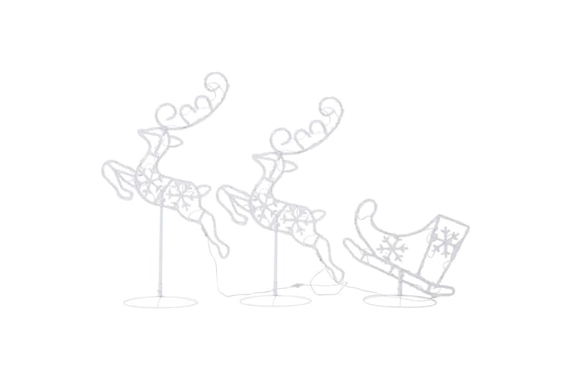 Julereinsdyr og slede i akryl 260x21x87 cm varm hvit - Hvit - Julebelysning utendørs