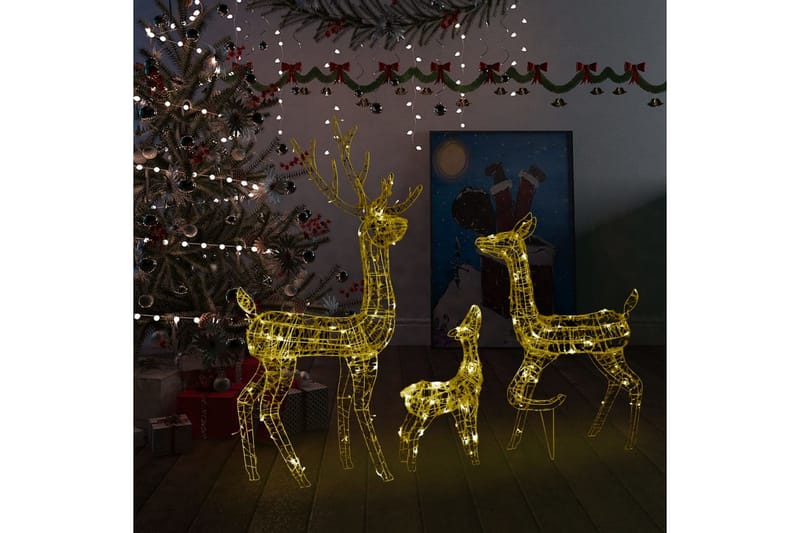 Julereinsdyrfamilie akryl 300 LED 160 cm varmhvit - Hvit - Julebelysning utendørs