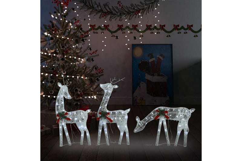 Julreinfamilie 270x7x90 cm sølv kaldhvitt netting - Hvit - Julebelysning utendørs