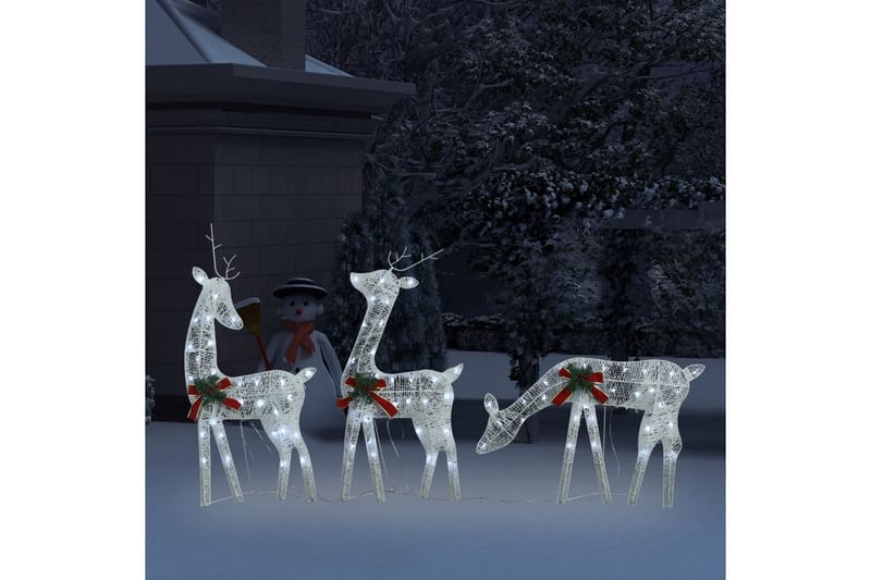 Julreinfamilie 270x7x90 cm sølv kaldhvitt netting - Hvit - Julebelysning utendørs