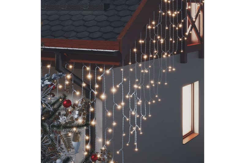 LED-lysgardin med istapper 10m 400 LED varmhvit 8 funksjoner - Hvit - Julebelysning utendørs