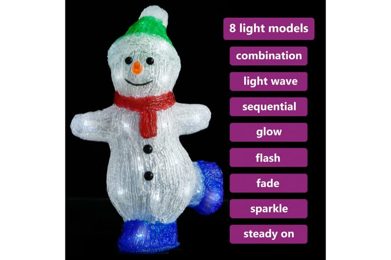 LED-snømannfigur akryl innendørs og utendørs 30 cm - Hvit - Julebelysning utendørs