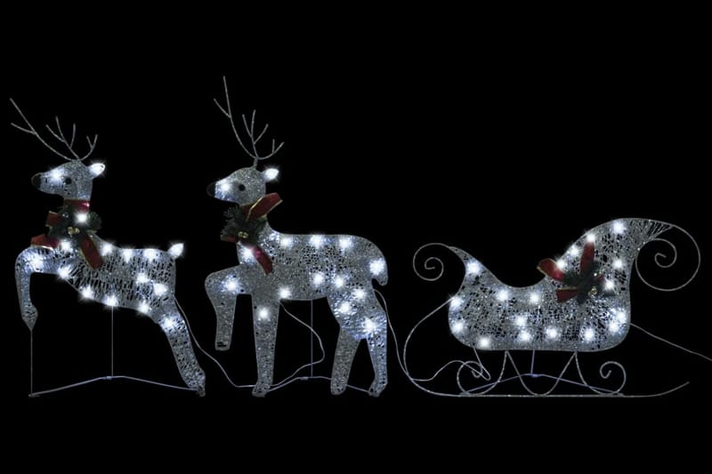 Reinsdyr & slede julepynt 60 lysdioder utendørs sølv - Julebelysning utendørs