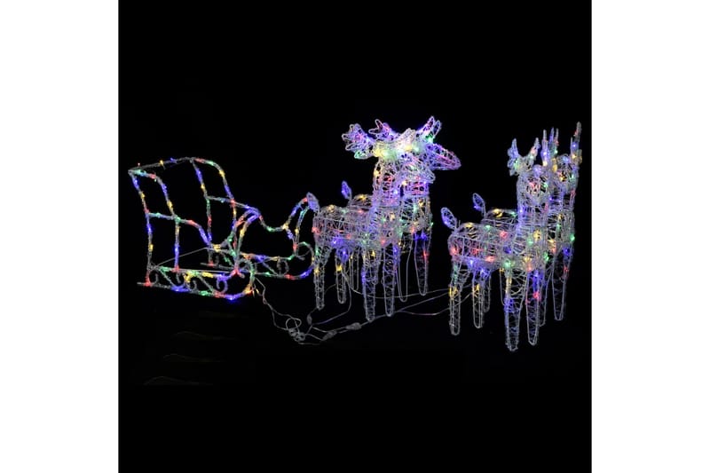 Reinsdyr og slede juledekorasjon 280x28x55 cm akryl - Hvit - Julebelysning utendørs