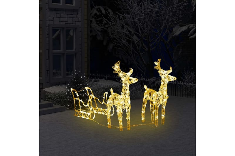 Reinsdyr og slede julepynt 160 lysdioder 130 cm akryl - Hvit - Julebelysning utendørs