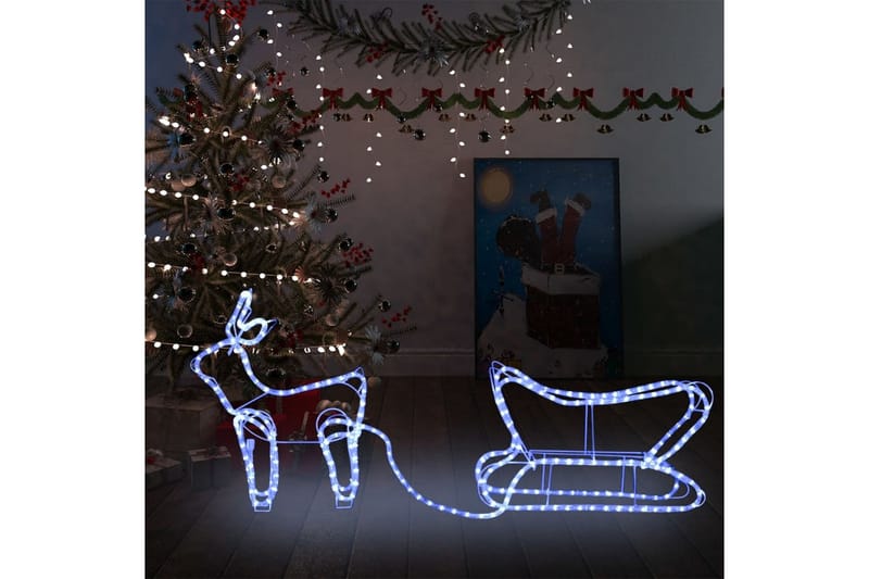 Reinsdyr og slede julepynt utendørs 252 lysdioder - Hvit - Julebelysning utendørs