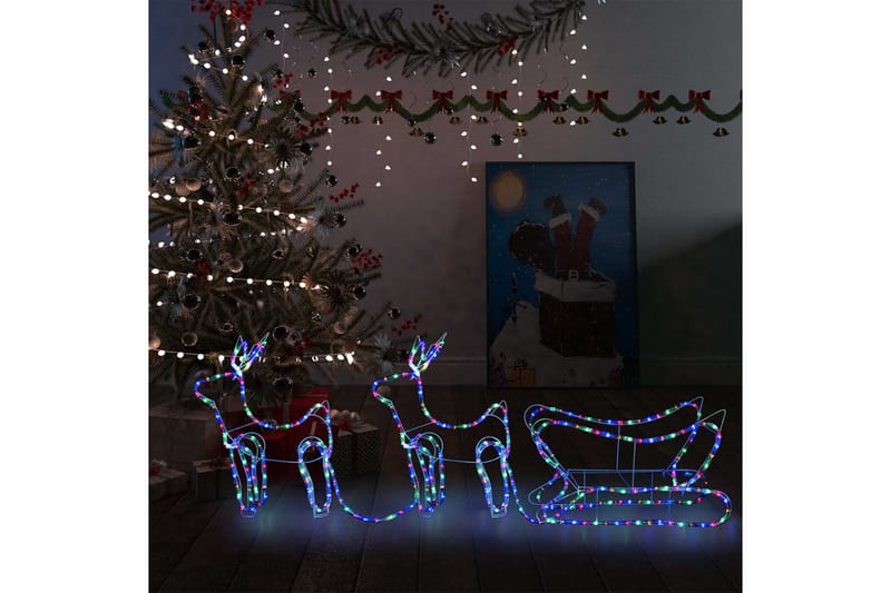 Reinsdyr og slede julepynt utendørs 576 lysdioder - Flerfarget - Julebelysning utendørs