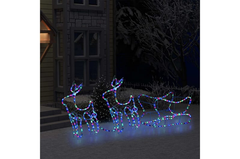 Reinsdyr og slede julepynt utendørs 576 lysdioder - Flerfarget - Julebelysning utendørs