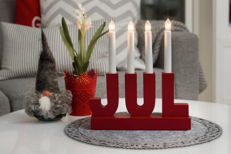 Ellysestake 4 lys tre rød - Julelys - Adventslysestake