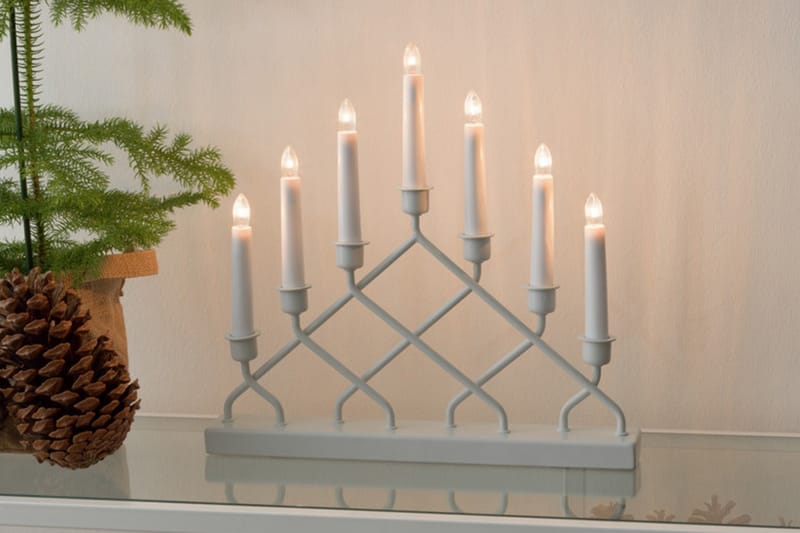 Ellysestake 7 lys metall Hvit - Julelys - Adventslysestake