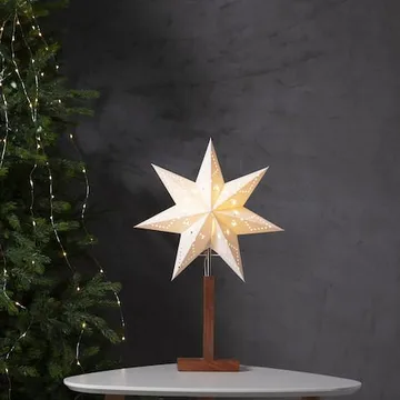 Karo Stjerne på fot 34 cm - Hvit og akasie - Belysning - Julebelysning - Julelys