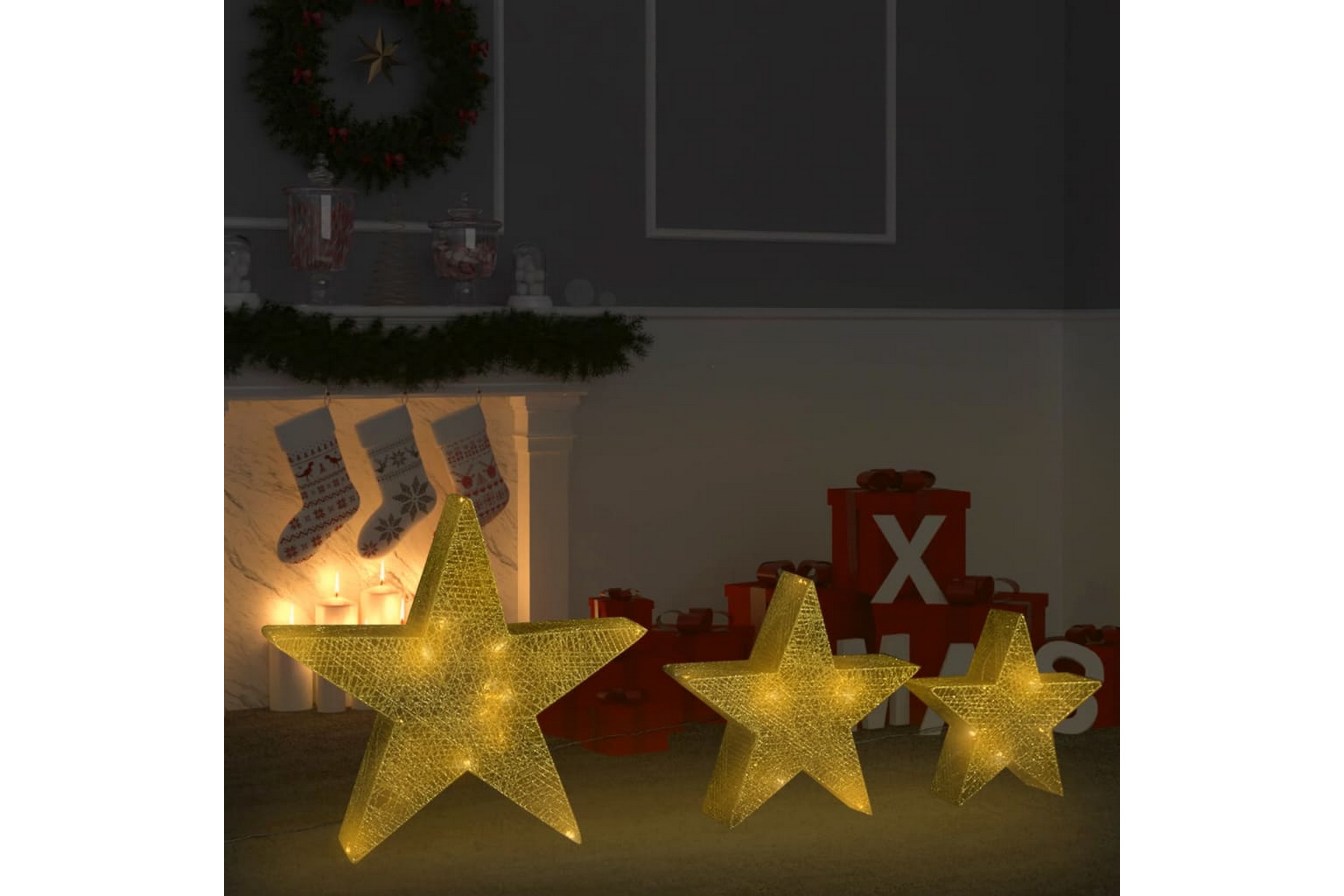 Be Basic Julepynt stjerner 3 stk gull netting LED utendørs innendørs - Gull