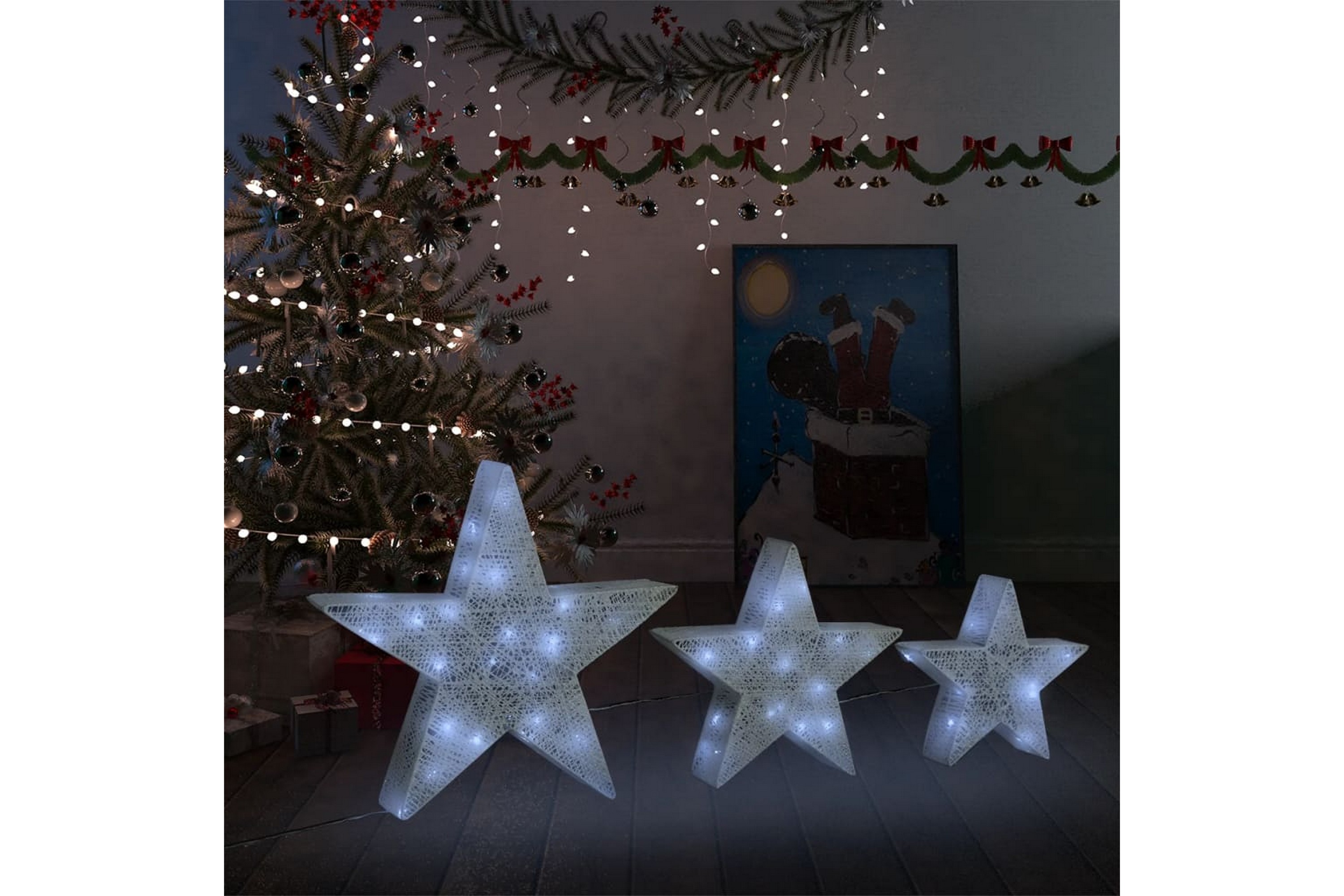 Be Basic Julepynt stjerner 3 stk hvit netting LED utendørs innendørs - Hvit
