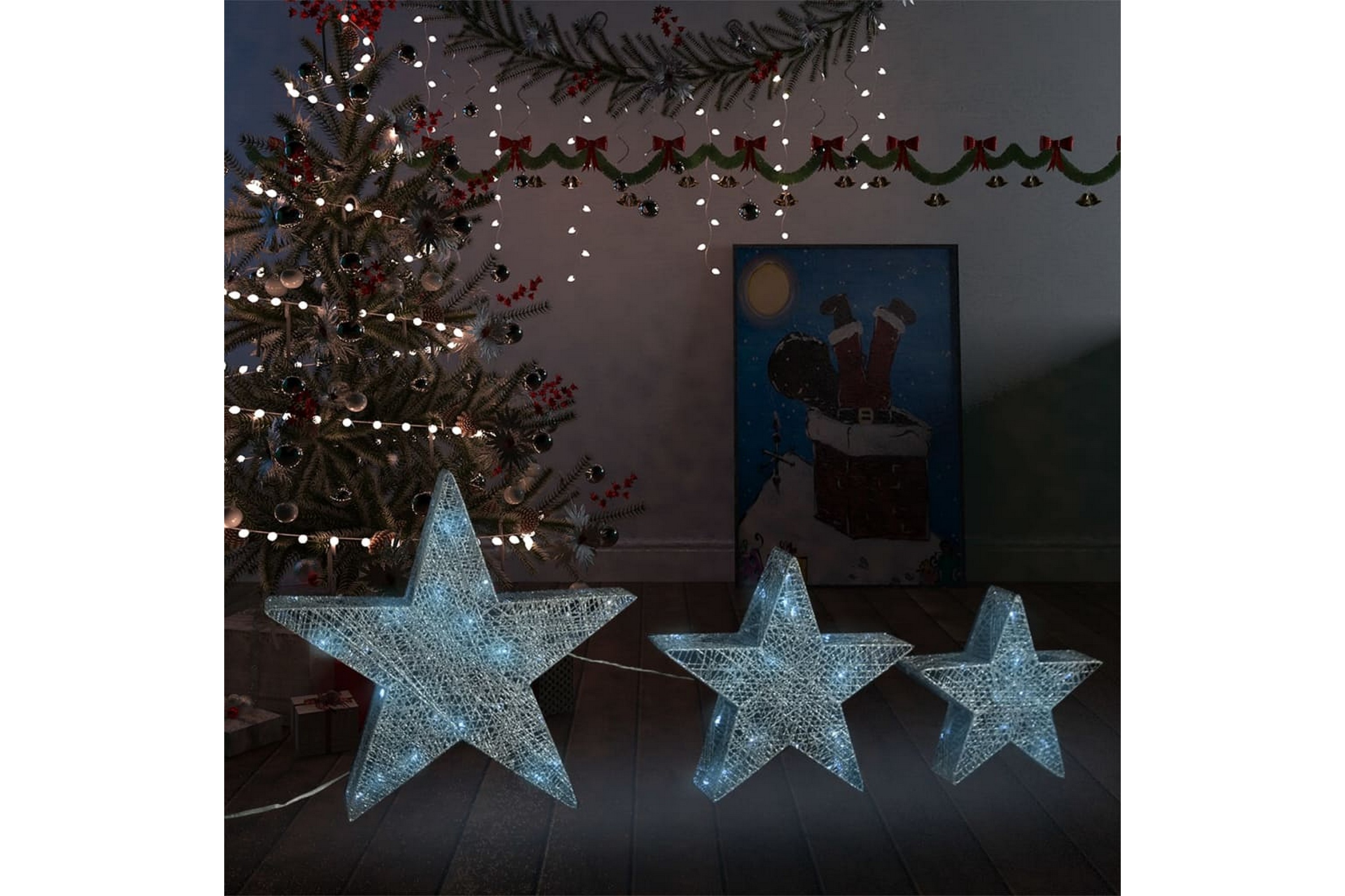 Be Basic Julepynt stjerner 3 stk sølv netting LED utendørs innendørs - Silver