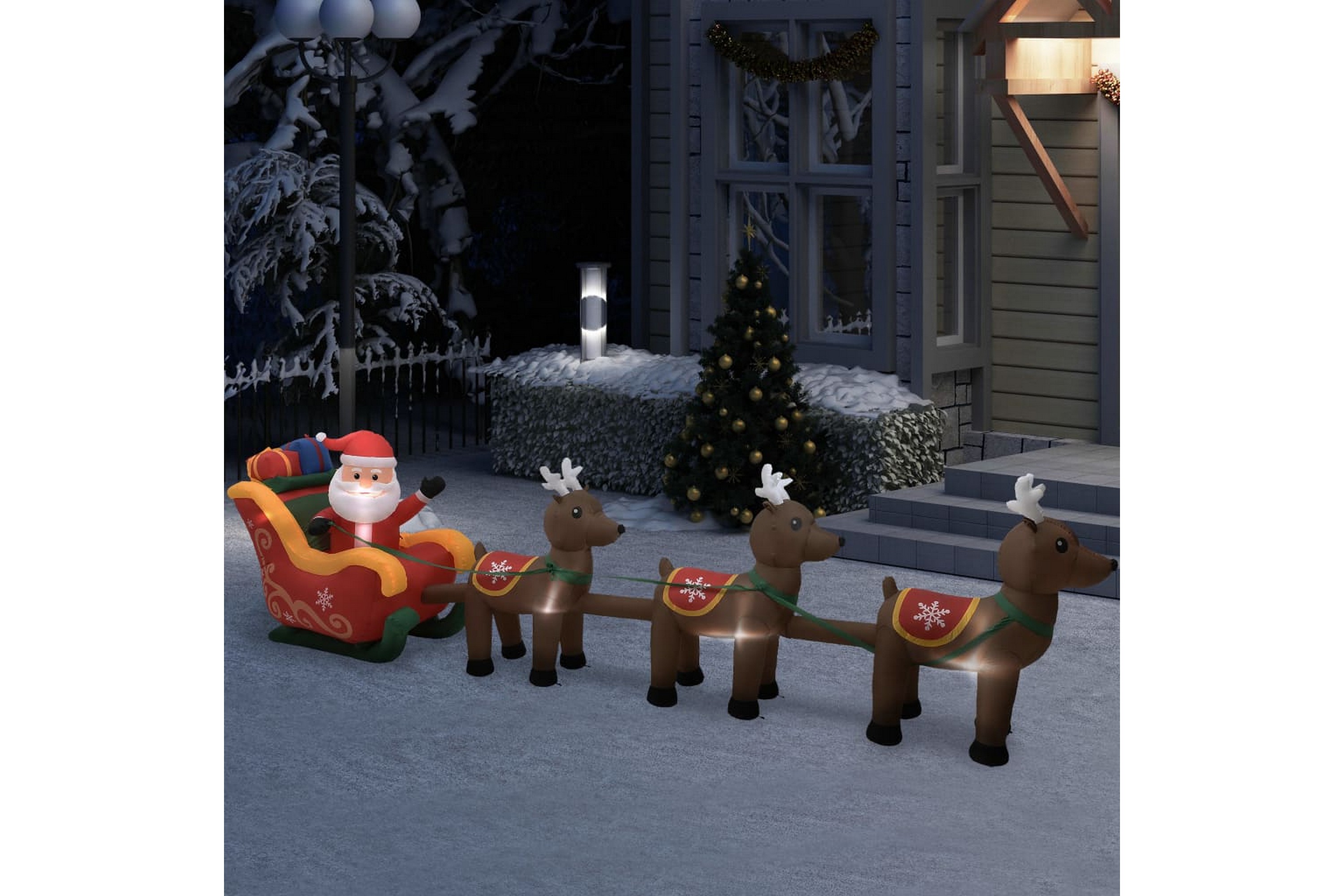 Be Basic Oppblåsbar julenisse og reinsdyr LED 490 cm - Flerfarget