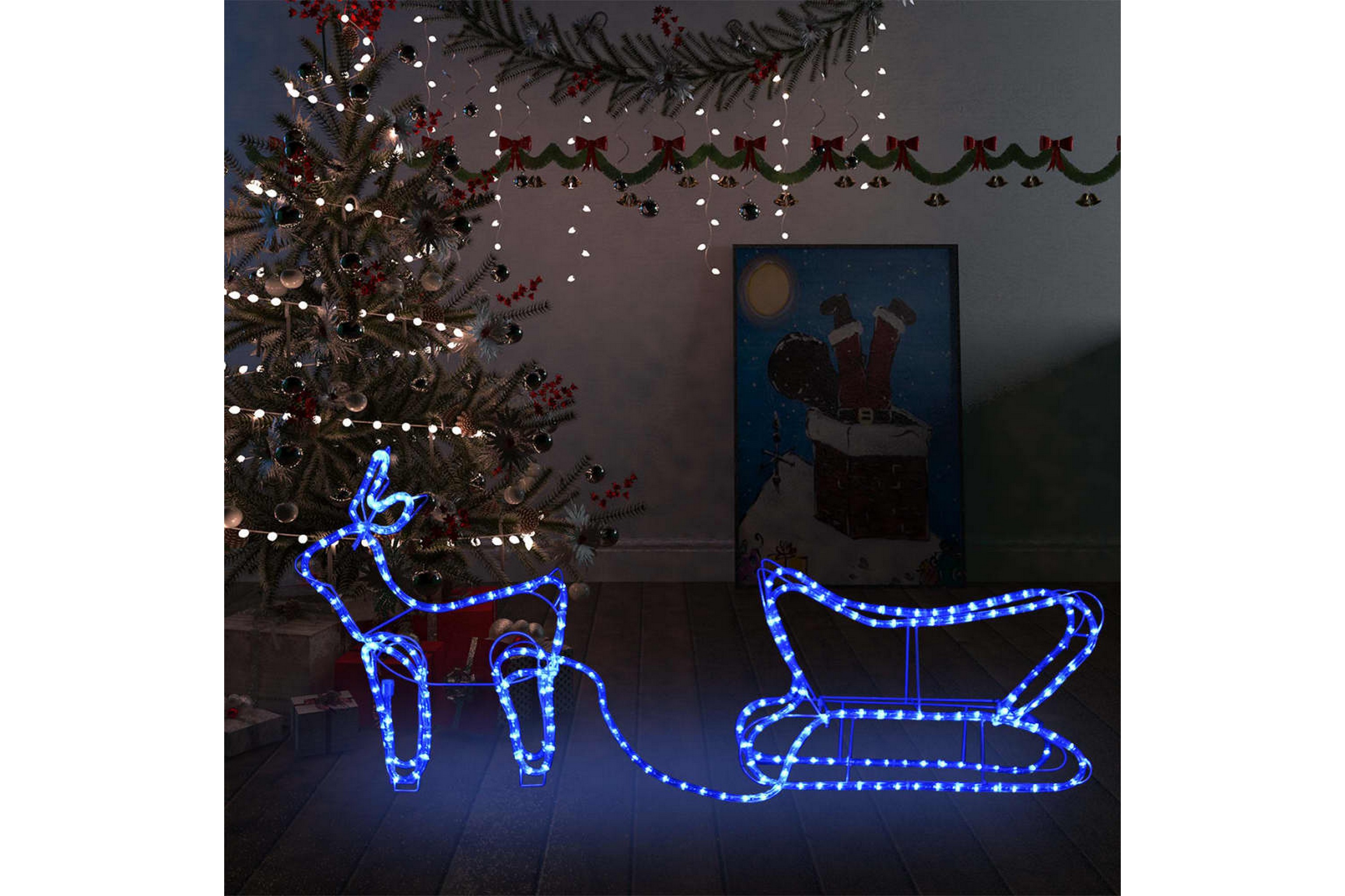 Be Basic Reinsdyr og slede julepynt utendørs 252 lysdioder - Blå