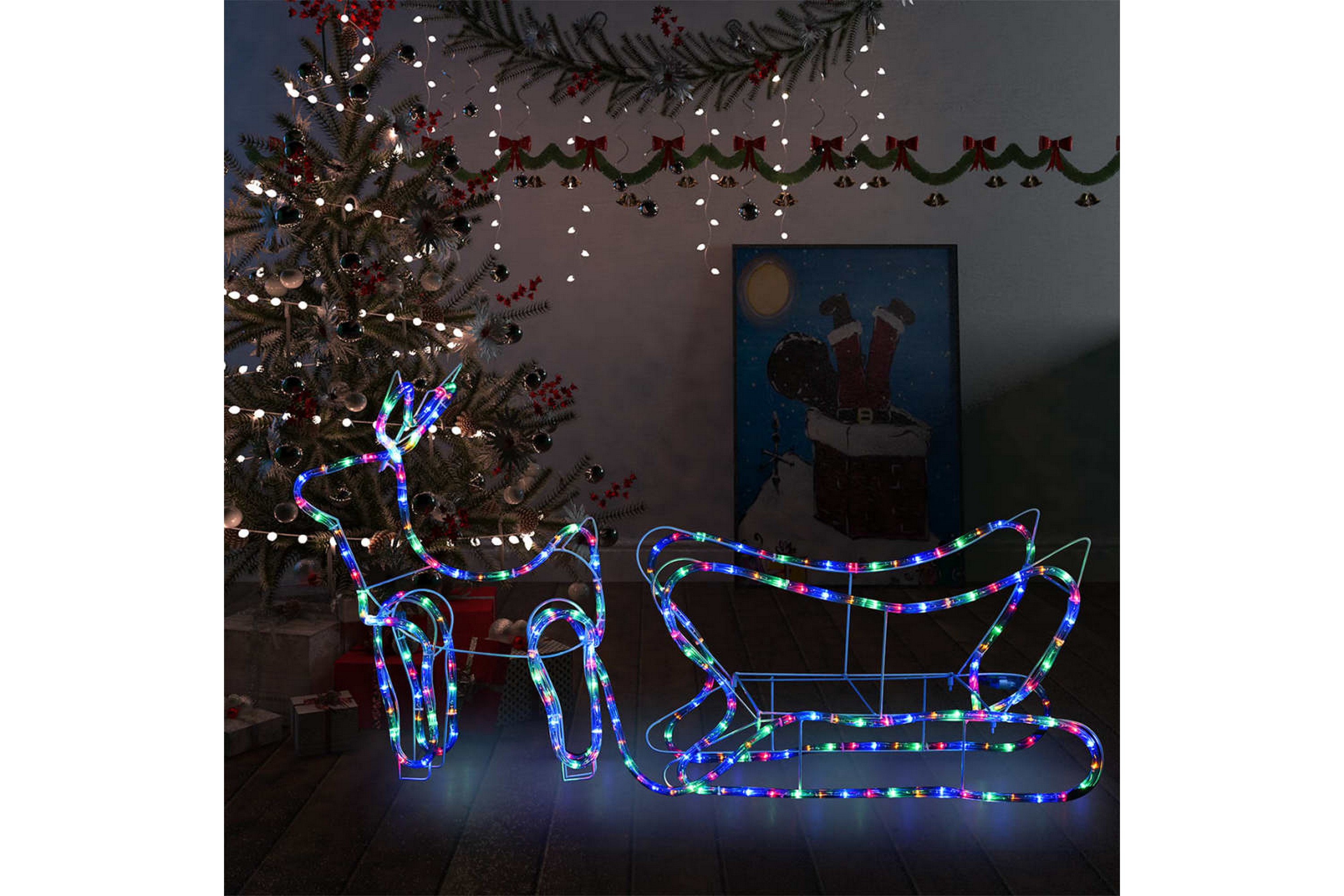Be Basic Reinsdyr og slede julepynt utendørs 252 lysdioder - Flerfarget