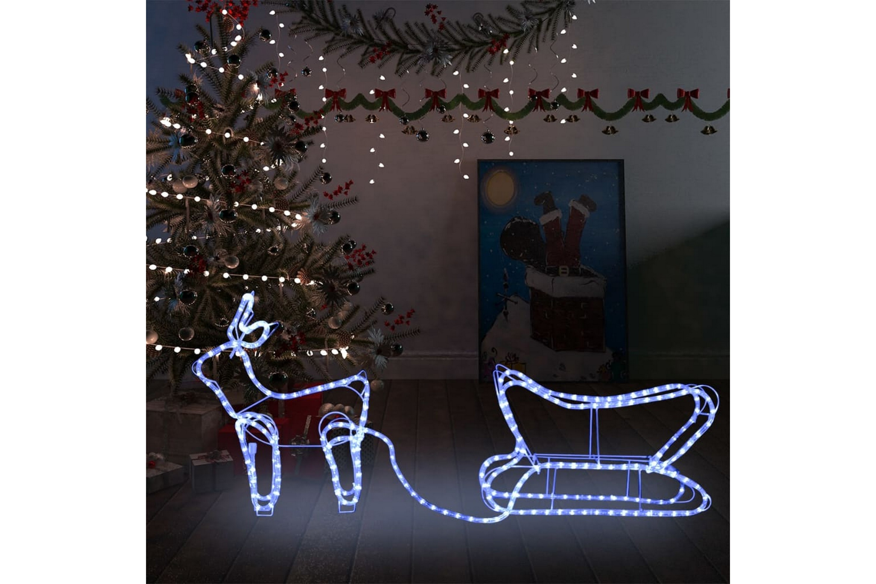 Be Basic Reinsdyr og slede julepynt utendørs 252 lysdioder - Hvit