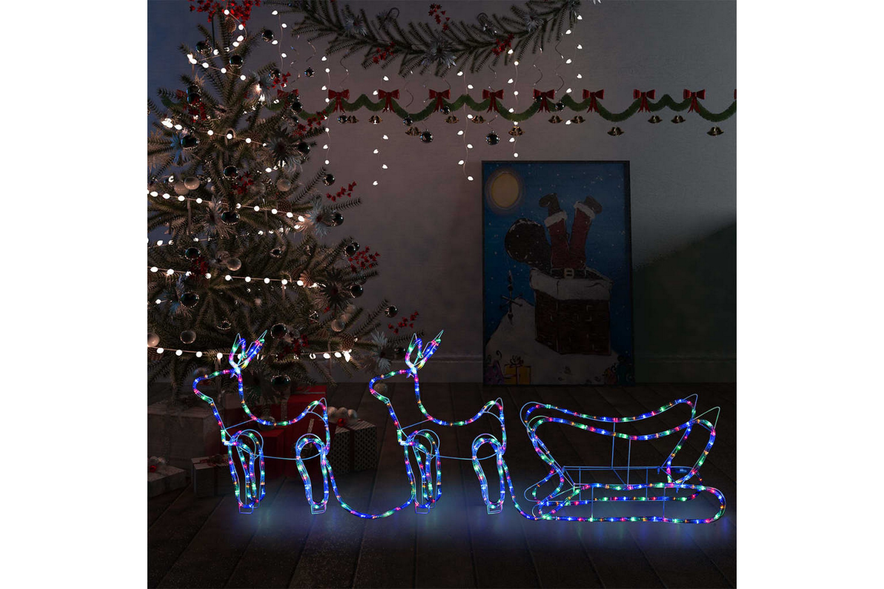 Be Basic Reinsdyr og slede julepynt utendørs 576 lysdioder - Flerfarget