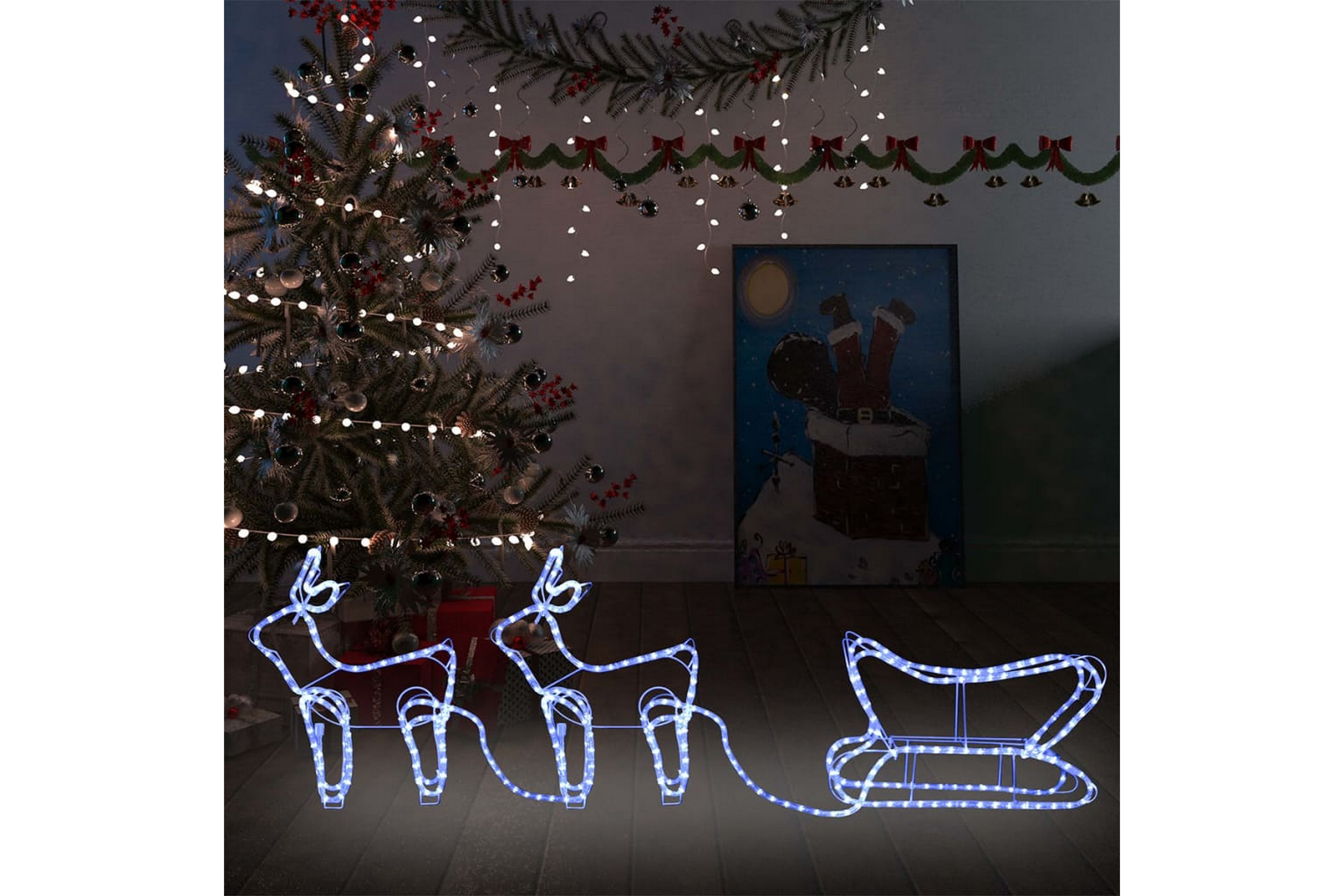 Be Basic Reinsdyr og slede julepynt utendørs 576 lysdioder - Hvit