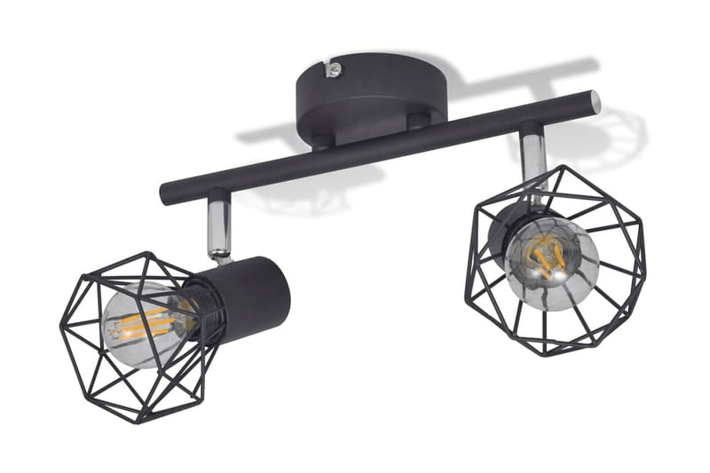 Sort spotlight, trådramme i industriell stil med 2 LED lys - Svart - Downlights & spotlights - Lamper gang - Spotlight skinne