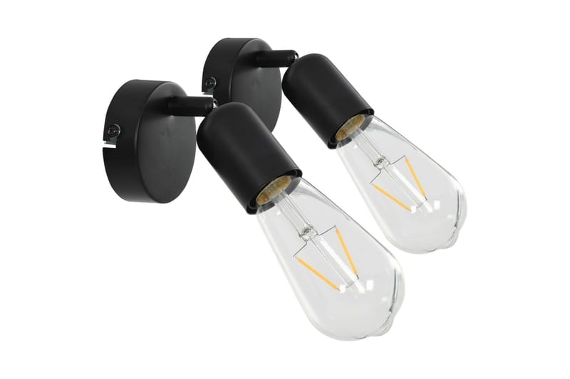 Spotlys 2 stk med glødelamper 2 W svart E27 - Svart - Veggspotlight - Lamper gang - Downlights & spotlights