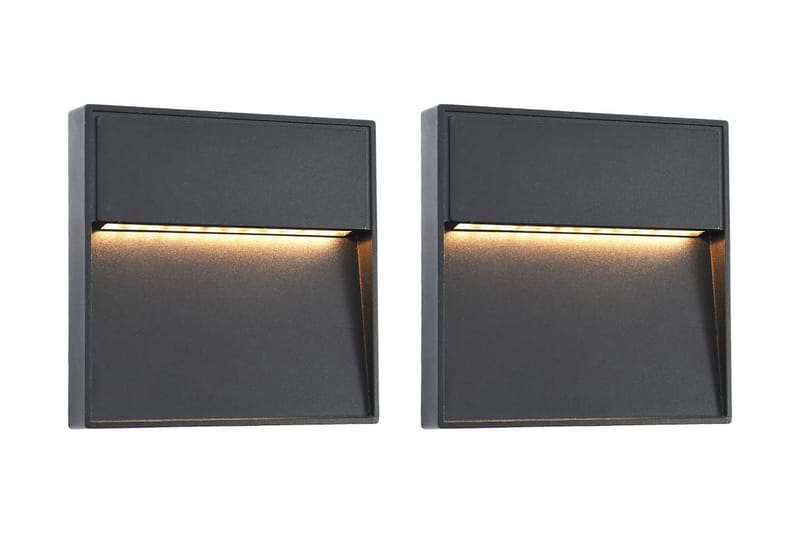 Utendørs LED-vegglamper 2 stk 3 W svart firkantet - Svart - Fasadebelysning & vegglykter