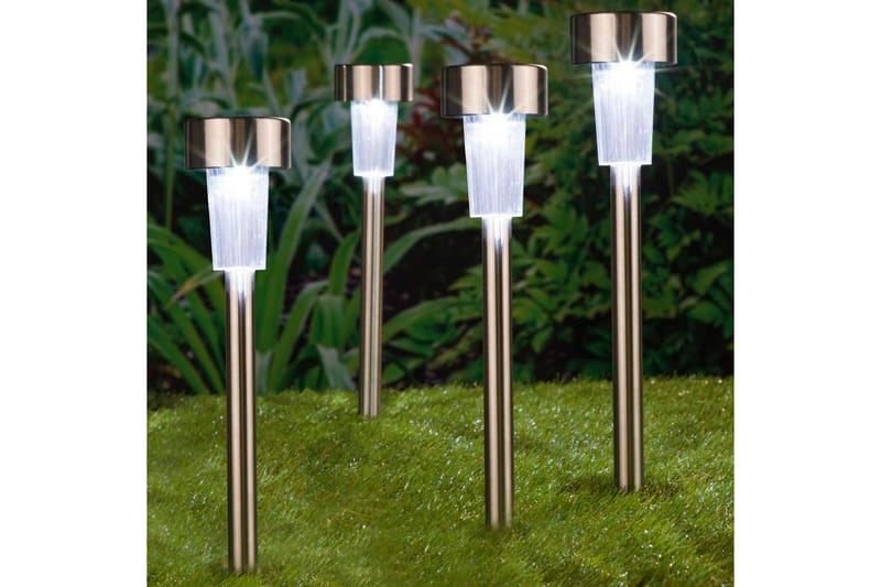 HI LED Soldrevne hagelys 4 stk rustfritt stål 36 cm - Silver - Solcellebelysning - Hagebelysning