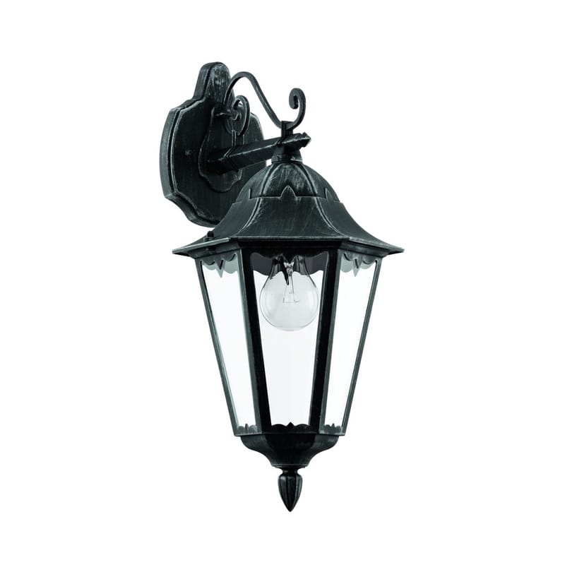 Utvendig vegglampe Navedo Nedovervendt, Svart/Sølvpatina
