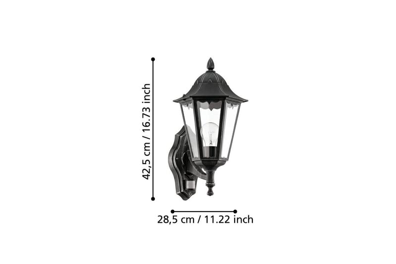 Vegglampe Utendørs Eglo Navedo med Sensor Svart, Sølvpatinert, Klar - Svart/Sølv - Belysning - Utendørsbelysning - Fasadebelysning & vegglykter