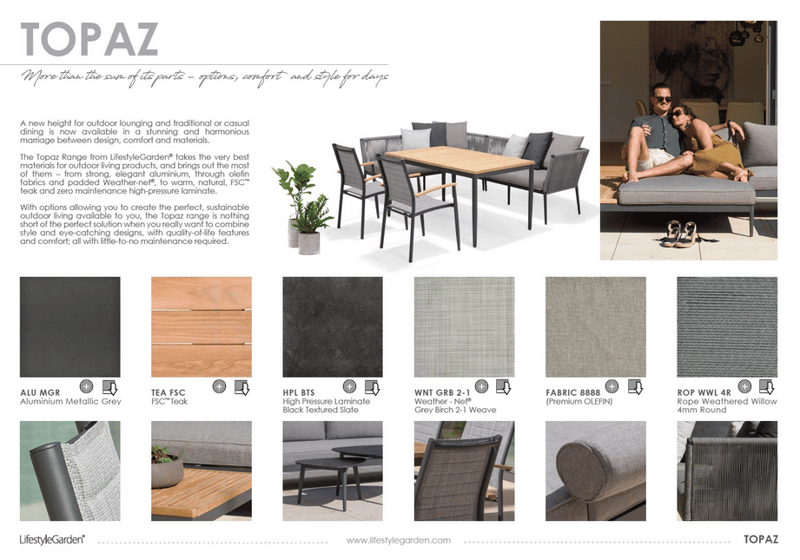 TOPAZ U-sofa 6-seter - Magnesiumgrå - Hagemøbler & utemiljø - Loungemøbler - Loungesofaer