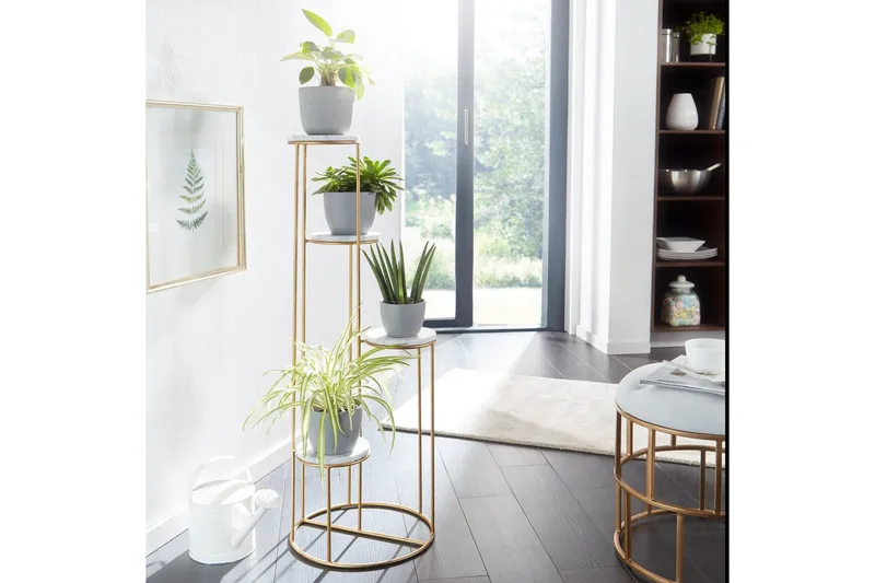 Stående hylle Wohnling Ekte marmortopp, blomsterstativ, gyllen metallbase, moderne stil - Hagemøbler & utemiljø - Balkong & terrasse - Balkongdyrking