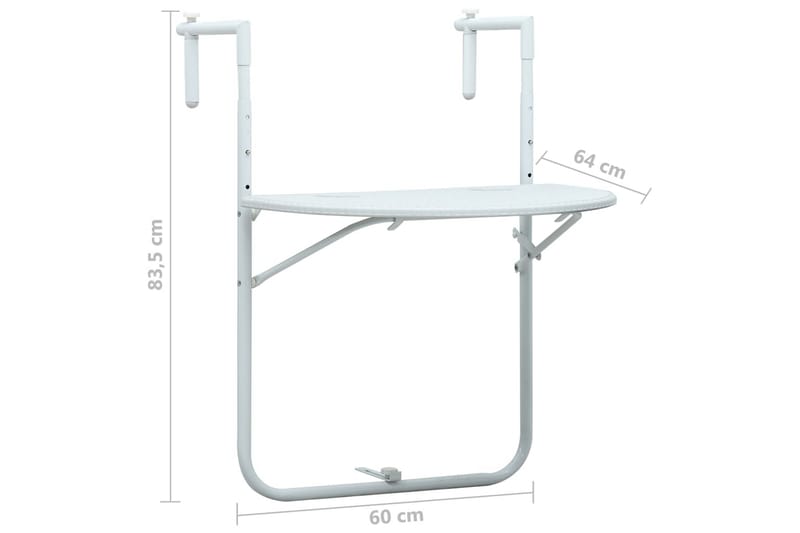 Hengende balkongbord hvit 60x64x83,5cm plast rottingutseende - Balkongbord