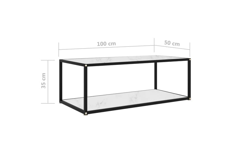 Tebord hvit 100x50x35 cm herdet glass - Hvit - Balkongbord