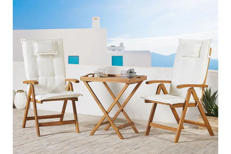 Hagestol 2 stk Akasietre med pute JAVA - Tre/natur - Hagemøbler & utemiljø - Balkong & terrasse - Balkongmøbler - Balkongstoler