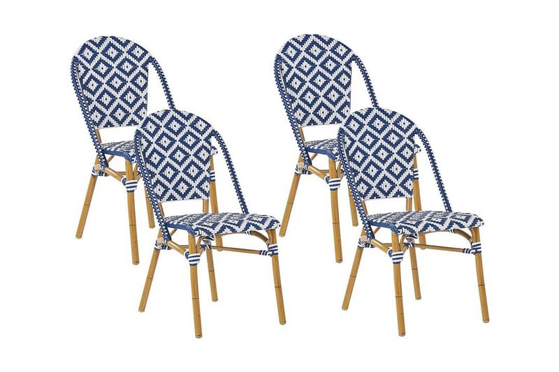 Hagestol 4 stk blå/Hvit mønster RIFREDDO - Blå - Hagemøbler & utemiljø - Balkong & terrasse - Balkongmøbler - Balkongstoler