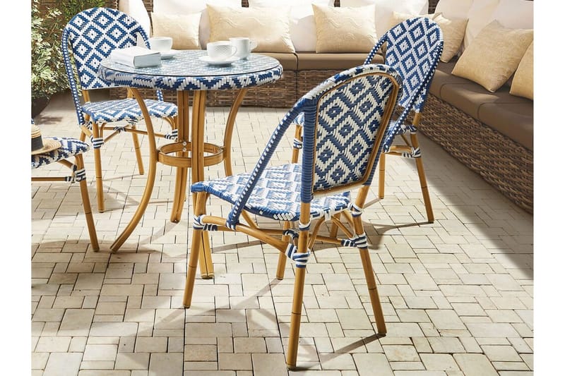 Hagestol 4 stk blå/Hvit mønster RIFREDDO - Blå - Hagemøbler & utemiljø - Balkong & terrasse - Balkongmøbler - Balkongstoler