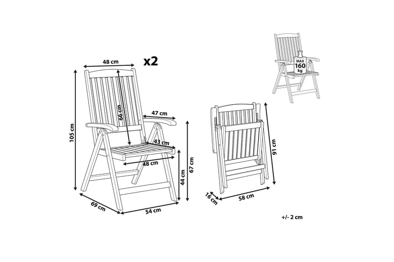 Tredgårdsstol 2 st akaciaTre Lysebrun JAVA - Tre/natur - Hagemøbler & utemiljø - Balkong & terrasse - Balkongmøbler - Balkongstoler
