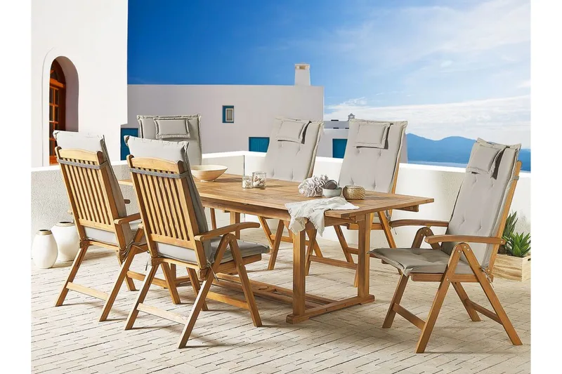 Tredgårdsstol 6 st akaciaTre med Pute JAVA - Tre/natur - Hagemøbler & utemiljø - Balkong & terrasse - Balkongmøbler - Balkongstoler