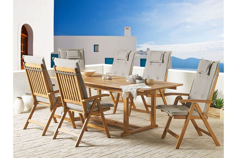 Tredgårdsstol 6 st akaciaTre med Pute JAVA - Tre/natur - Hagemøbler & utemiljø - Balkong & terrasse - Balkongmøbler - Balkongstoler