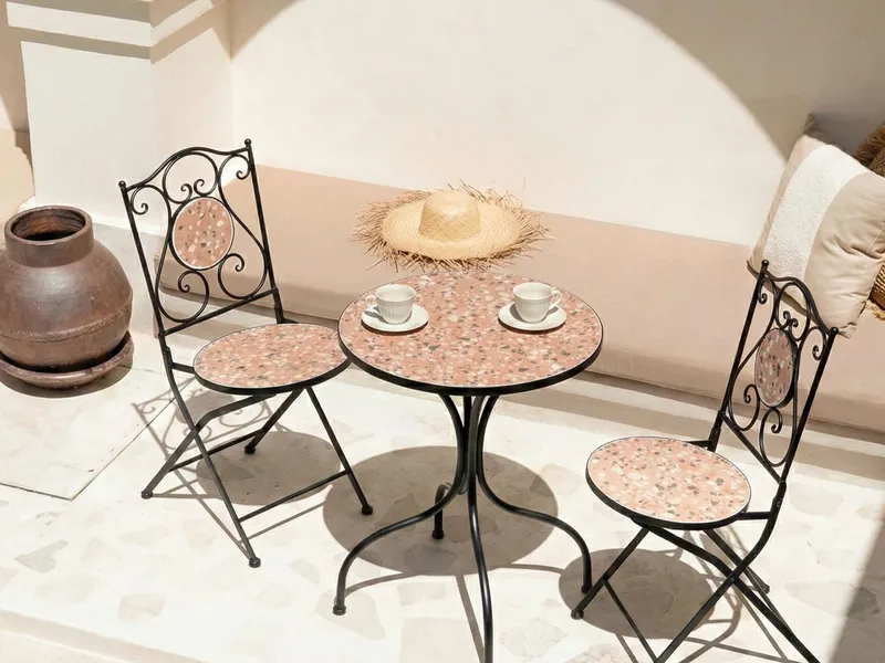 Bistrobord utendørs Adrano 60 cm terrazzoeffekt Jern - Svart/Oransje - Hagemøbler & utemiljø - Balkong & terrasse - Balkongmøbler - Balkongbord