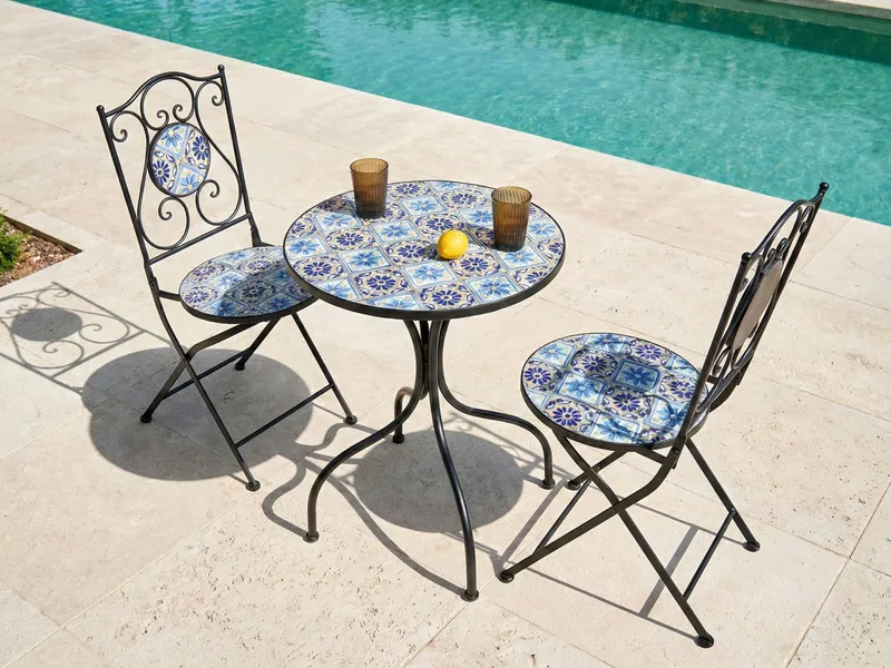 Bistrobord utendørs Aggius 60 cm Jern - Svart/Blå - Hagemøbler & utemiljø - Balkong & terrasse - Balkongmøbler - Balkongbord