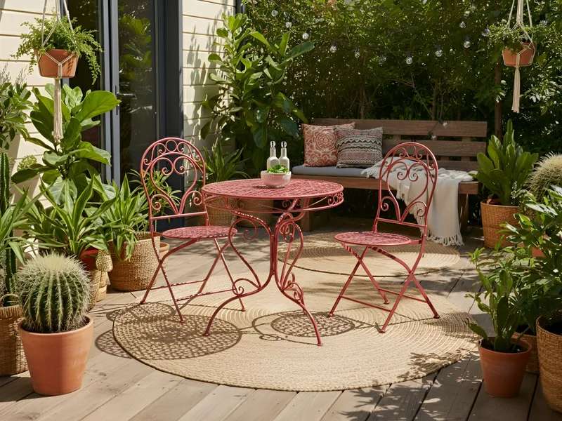Bistrobord utendørs Albinia 70 cm Jern - Rød - Hagemøbler & utemiljø - Balkong & terrasse - Balkongmøbler - Balkongbord