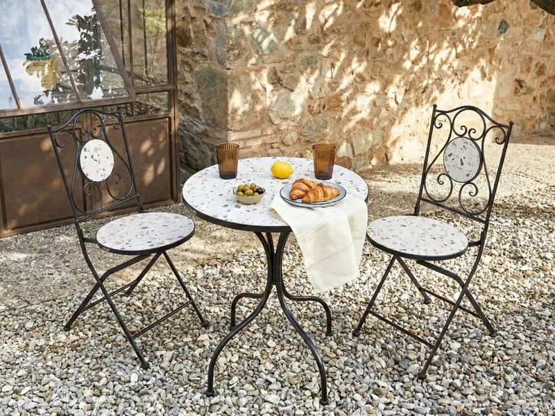 Bistrobord utendørs Artena 60 cm terrazzoeffekt Jern - Svart/Hvit - Hagemøbler & utemiljø - Balkong & terrasse - Balkongmøbler - Balkongbord