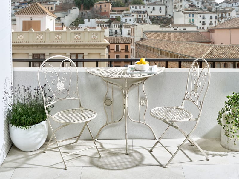 Bistrobord utendørs Coggia 80 cm Jern - Beige - Hagemøbler & utemiljø - Balkong & terrasse - Balkongmøbler - Balkongbord