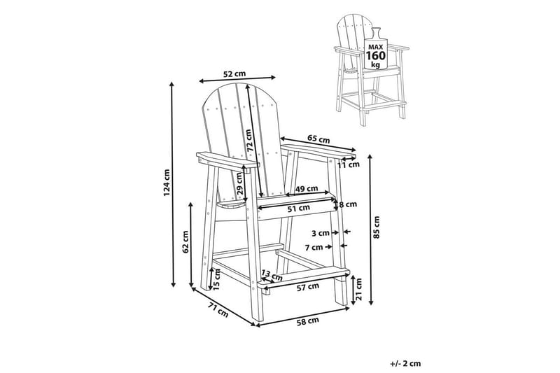 Hagestol Adirondack - Blå, 58x71x124 cm - Hagemøbler & utemiljø - Balkong & terrasse - Balkongmøbler - Balkongstoler