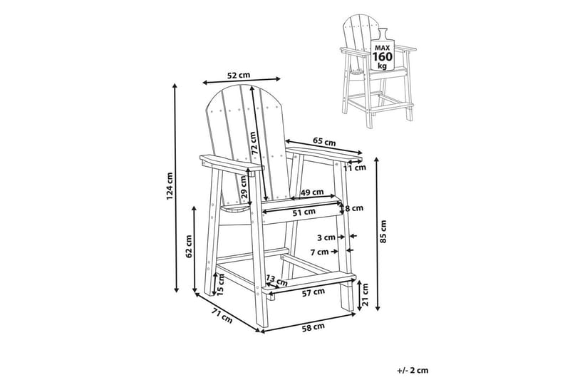 Hagestol Adirondack - Blå, 58x71x124 cm - Hagemøbler & utemiljø - Balkong & terrasse - Balkongmøbler - Balkongstoler