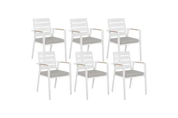 Hagestol sett med 6 Taviano - Hvit, grå, lyst tre - Hagemøbler & utemiljø - Balkong & terrasse - Balkongmøbler - Balkongstoler