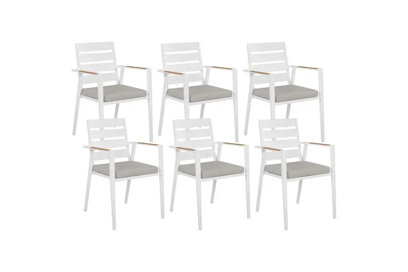 Hagestol sett med 6 Taviano, Hvit, grå, lyst tre